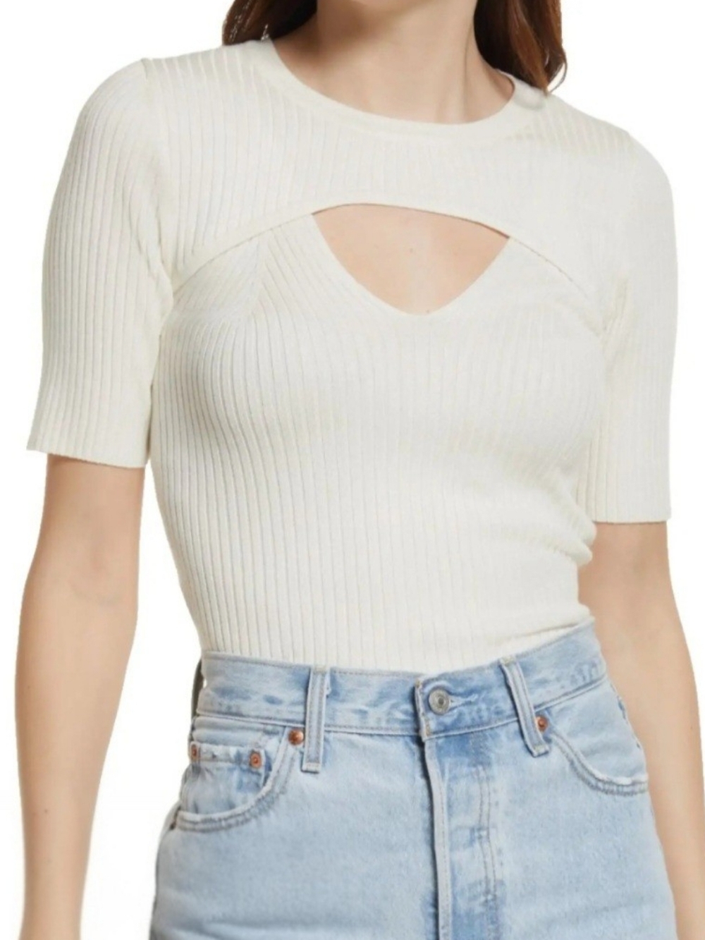 Vero Moda Ribbed Cutout Keyhole Top